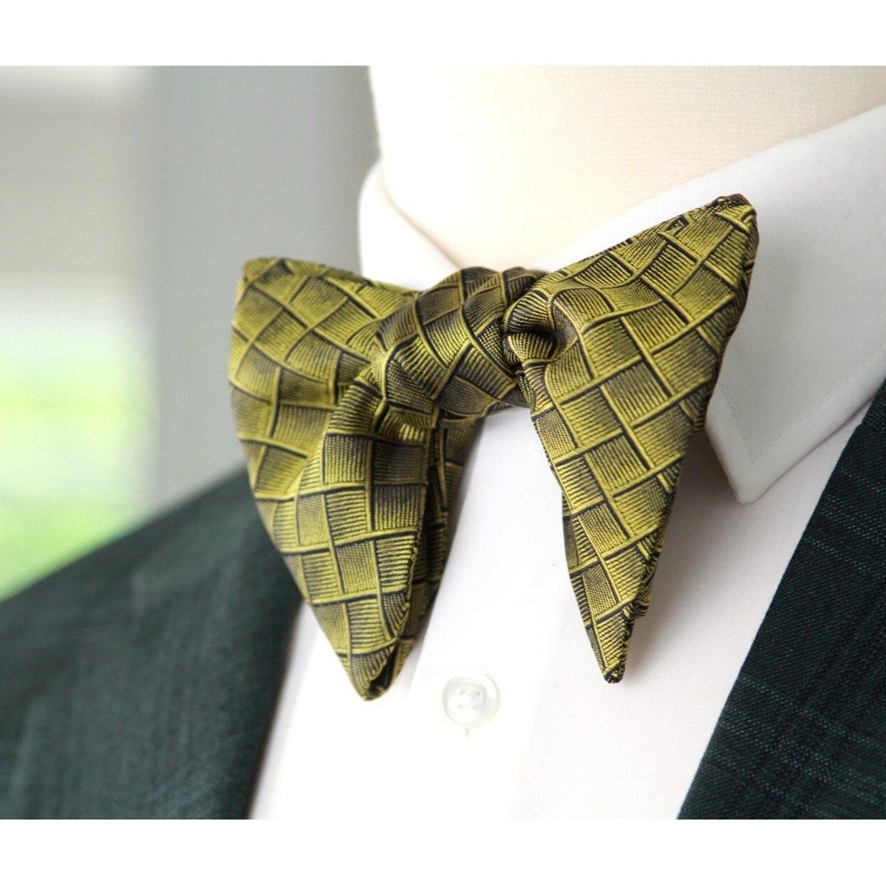 Camellucci Men's Self-tied Bow Tie 100%Silk Big Butterfly Gold Plaid S648‎